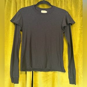 Nation LTD Black Cotton Long Sleeve Crew Neck with Ruffle Shoulder Size XS $128